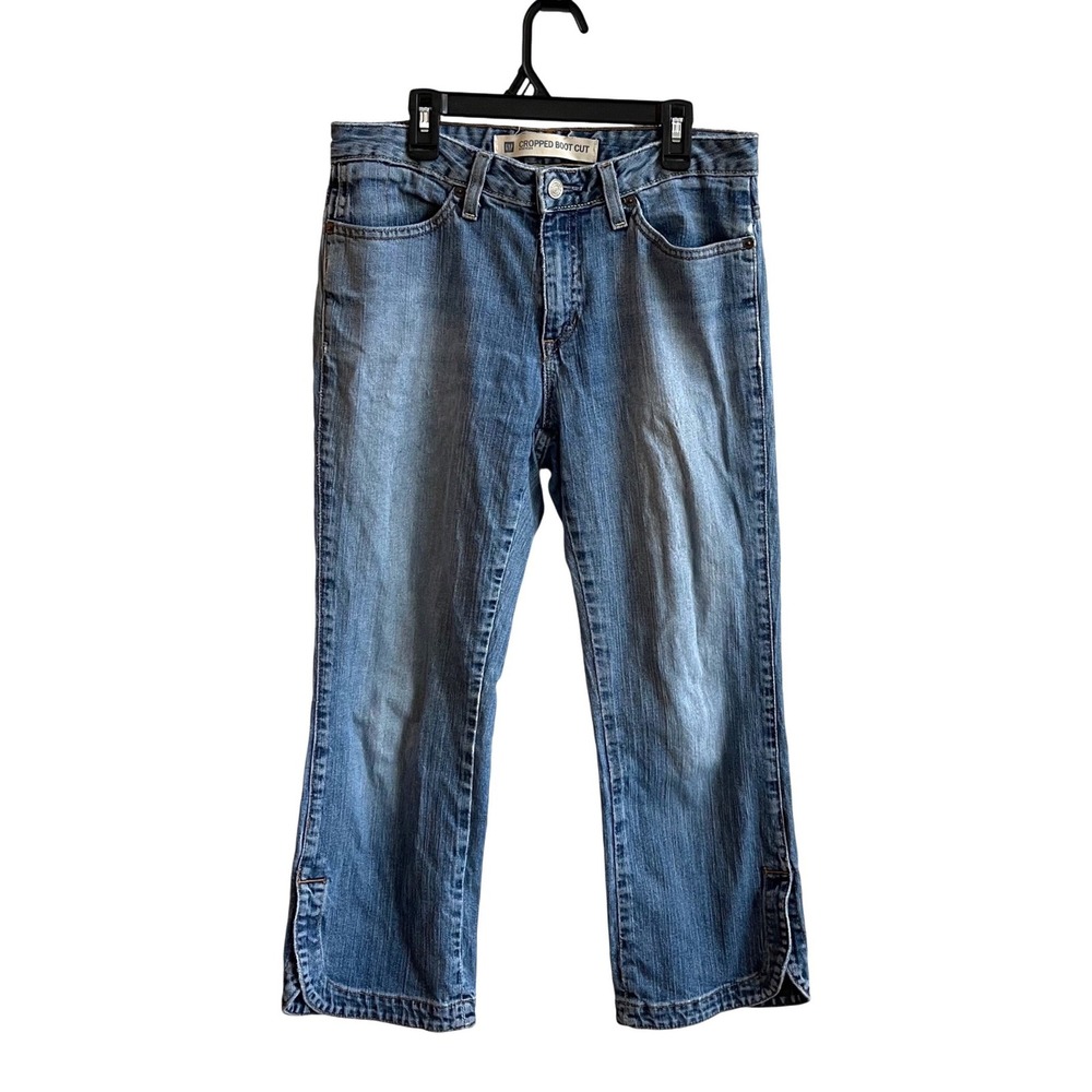 Gap Cropped Boot Cut Jeans Womens 6 Blue Y2K Medium Wash Split Hem Mid Rise
